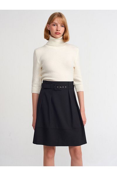 Dilvin 10306 Turtleneck Short Sleeve Crop Sweater-Ecru