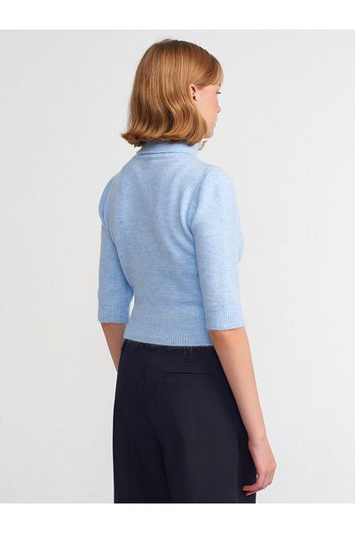 Dilvin 10306 Pulover crop cu mânecă scurtă cu gât-albastru