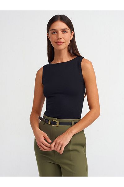 Dilvin 20868 Boat Neck Αμάνικο Μπάλα-Μαύρο