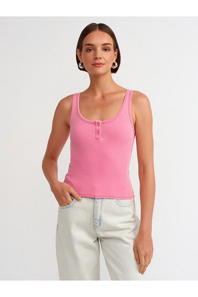 Dilvin 20840 Buttoned Tank Top with Pink Washing Effect