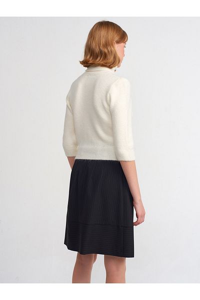 Dilvin 10306 Turtleneck Short Sleeve Crop Sweater-Ecru