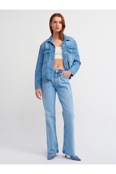 Dilvin 71463 Pantaloni evazați din denim cu talie joasă-albastru