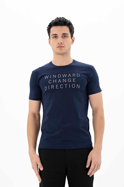 Arma Чоловіча темно-синя футболка зі звуженим кроєм та коміром-стійкою Y25364451701