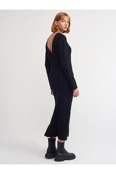 Dilvin 90160 Rochie de tricot în V din spate de păr cu gât roșu - negru