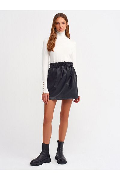 Dilvin 1268 Model Ecru Color Turtleneck and Dropped Sleeve Sweater