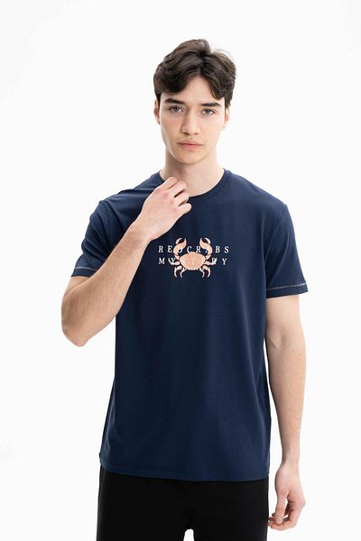 Arma Ανδρικό μπλουζάκι με κανονική εφαρμογή Navy Blue με χτενισμένο βαμβακερό λαιμόκοψη Y 27344471201