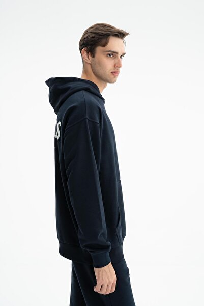 Arma Ανδρικό φούτερ με κουκούλα με κουκούλα με 3 νήματα, μπλε ναυτικό, χωρίς τσέπη καγκουρό 26254626201