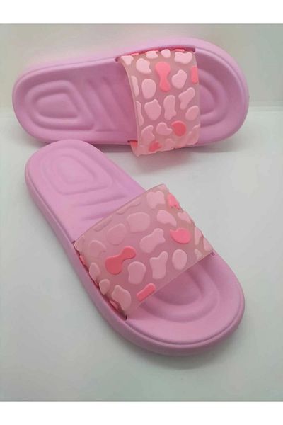GEZER Yazlık Kadın Terlik Kedi Pati Desenli Açık Pembe