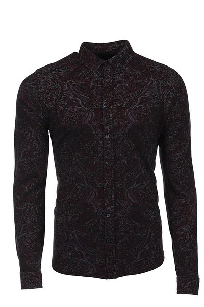 Arma Men's Burgundy Polo Shawl Patterned Shirt K8Gko1051