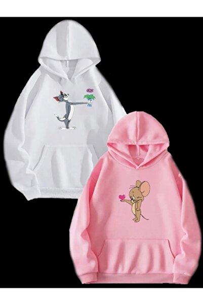 blausee wear Συνδυασμός Ζευγαριού για την Ημέρα του Αγίου Βαλεντίνου - Φούτερ με κουκούλα με σχέδιο λουλουδιών Tom and Jerry