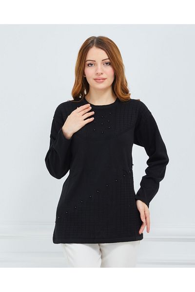 Elçelya Moda Tricotaj negru de damă, iarnă, de vârstă mijlocie, bluză pentru mamă, pulover