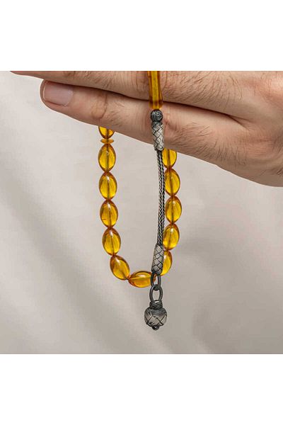 costurera Silver Kazaz Tasseled Tight Amber Rosary