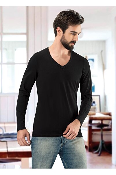 Anıt Erkek Siyah  V Yaka Uzun Kol Fanila -  1166