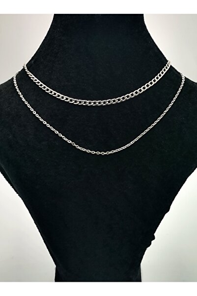 Monalisa Home قلادة فضية اللون بسلسلة مزدوجة