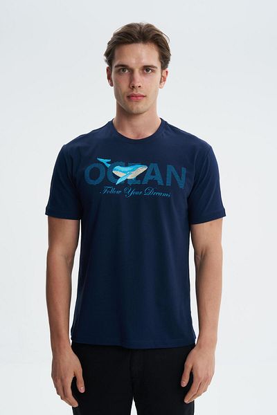 Arma Ανδρικό μπλουζάκι Navy Blue Regular Fit χτενισμένο βαμβακερό μονό ζέρσεϊ 100% βαμβακερό λαιμόκοψη