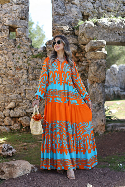 bytugcekaya Orange-Green Buttoned Dress - Sleeve Detail