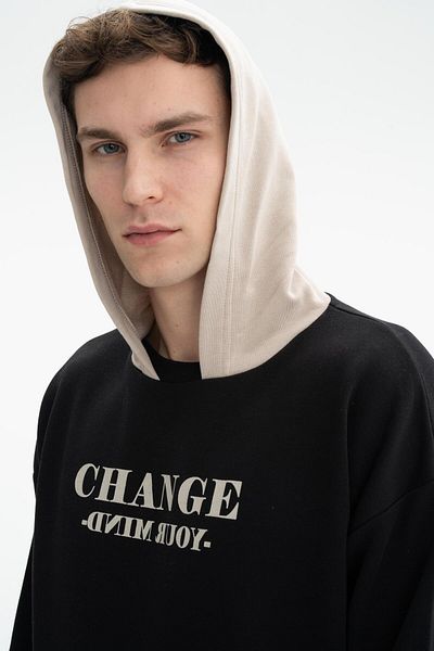 Arma Hanorac oversize cu buzunar cangur negru pentru bărbați K 26254626601
