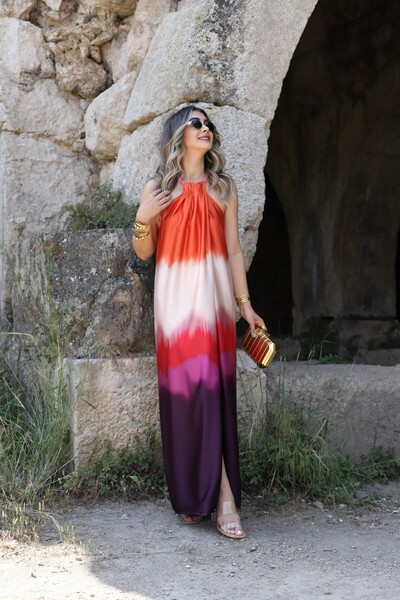 bytugcekaya Orange Slit Detailed Necklace Accessory Dress