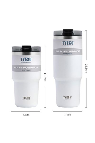 Tyeso Tripletask Termos Vakumlu Paslanmaz Çelik Pipetli 600ml Beyaz