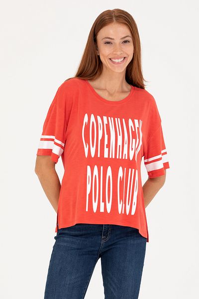 U.S. Polo Assn. Tricou roșu cu gât turnat pentru femei 50264175-VR030