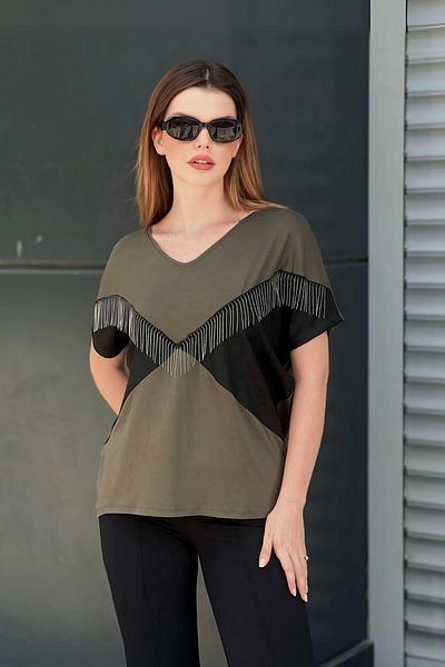 aytemas Chain Detailed Fringed Front Piece Blouse