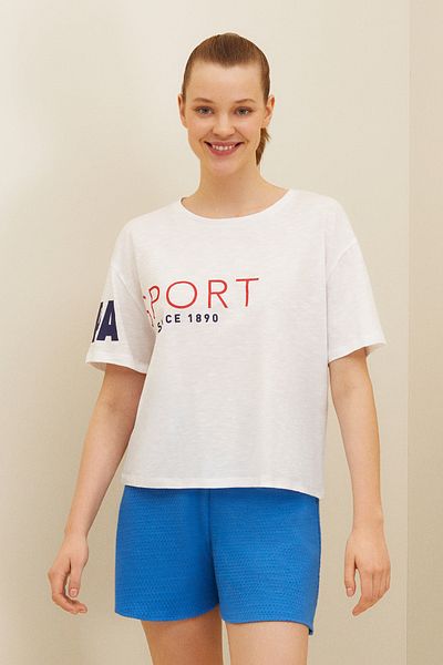U.S. Polo Assn. Tricou alb pentru femei cu gâtul rotund 50264171-VR013