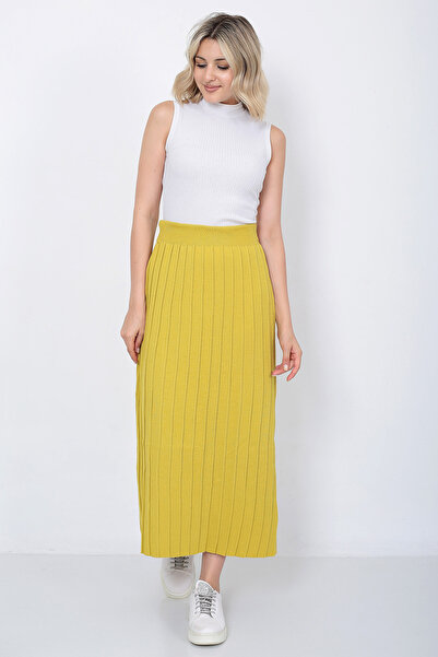 LUGMO Kadın Triko Etek Oversize Hardal