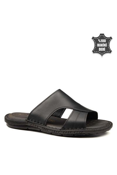 Ayzen Black 100% Genuine Leather - Light and Comfortable Slippers