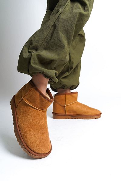 Afrodit Clz948 Laceless Flat Sole Short Suede Women's Boots with Fur Inside Tt Tan