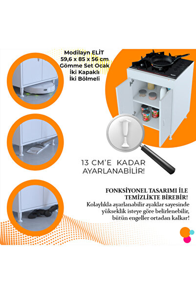 Modilayn ELİT 59,6 x 85 x 56 cm Gömme Ankastre Ocak ve Çift Raflı Mutfak Dolabı