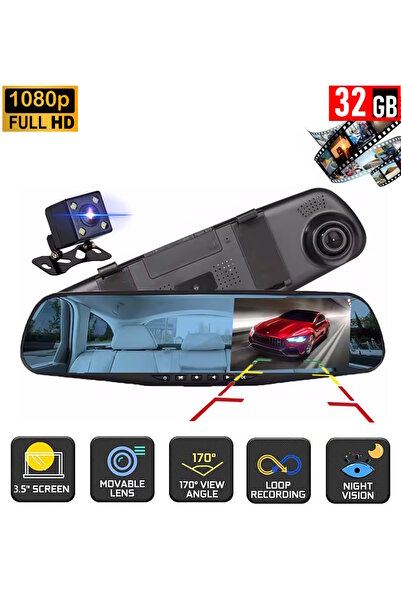 MPIA 32GB Araç İçi Kamera 3.5" Ekran Çift Lens (Ön + Arka ) Sesli Video Kayıt...