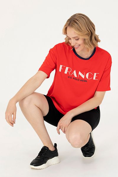 U.S. Polo Assn. Tricou roșu pentru femei cu gâtul turnat 50264186-VR030