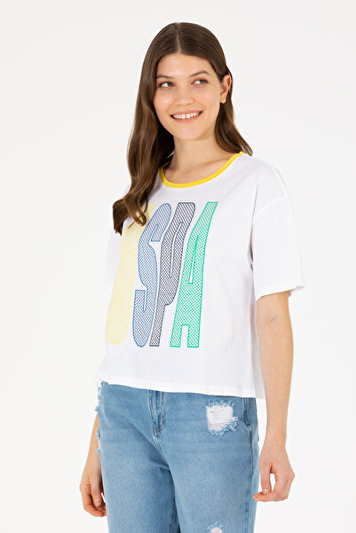 U.S. Polo Assn. تي شيرت أبيض برقبة دائرية للسيدات 50264203-VR013