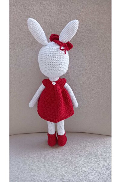 Toyscity Kırmızılı Tavşan Organik Örgü Oyuncak