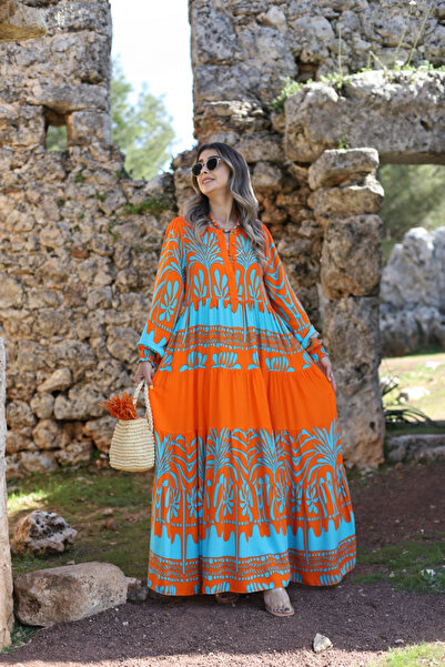 bytugcekaya Orange-Green Buttoned Dress - Sleeve Detail