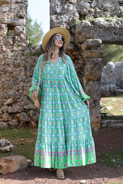 bytugcekaya Πολύχρωμο φόρεμα με φούντα