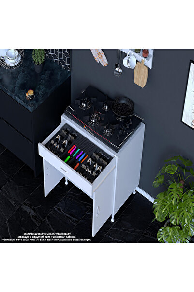 Modilayn BİRCE XXXL-80 x 87 x 48 cm Tüp Bölmeli Set Ocak Altı Dolap ve Baharat Rafı