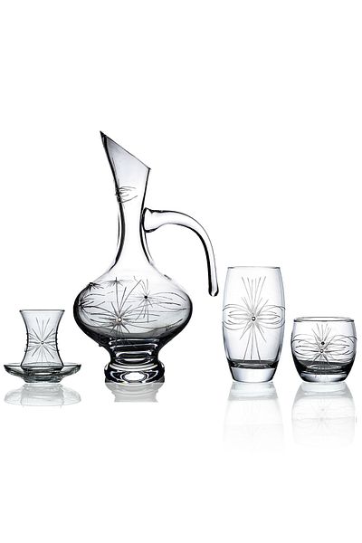 DECOCIA Pudgy 25 Piece Glass Dowry Set with Bosnian Carafe and Mira Pattern