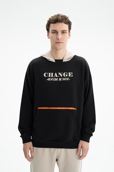 Arma Hanorac oversize cu buzunar cangur negru pentru bărbați K 26254626601