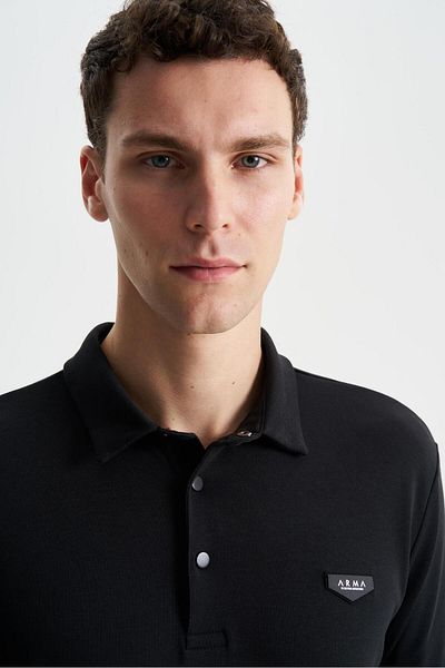 Arma Polo negru slim fit pentru bărbați, negru cu nasturi K 28564988101