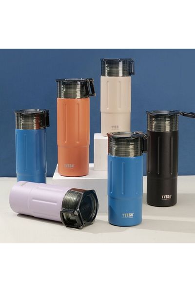 Tyeso Black Tritan Thermos - 600ml, Double Lid, Vacuum and Insulated Handle