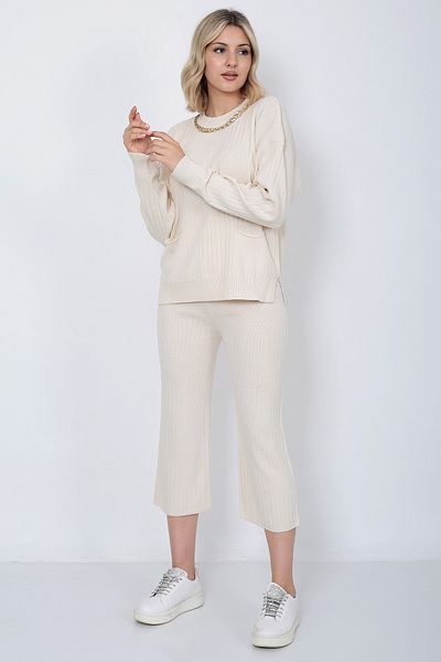 LUGMO Women's Knitwear Chain Pocket Sweater Trousers Set Oversize Stone