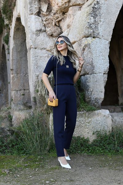 bytugcekaya Navy Blue Flat Fabric Trousers