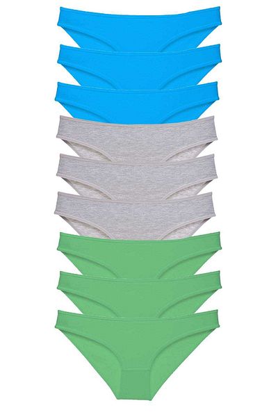 Lustrous Love 9 Pieces Super Eco Set Lycra Women's Slip Panties Green Gray Blue