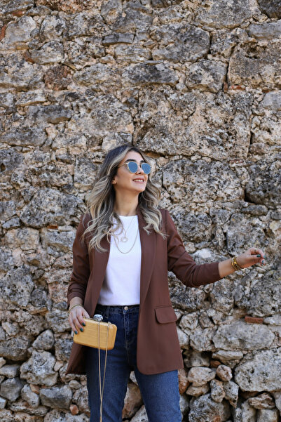 bytugcekaya Кафяв блейзър с набрани ръкави