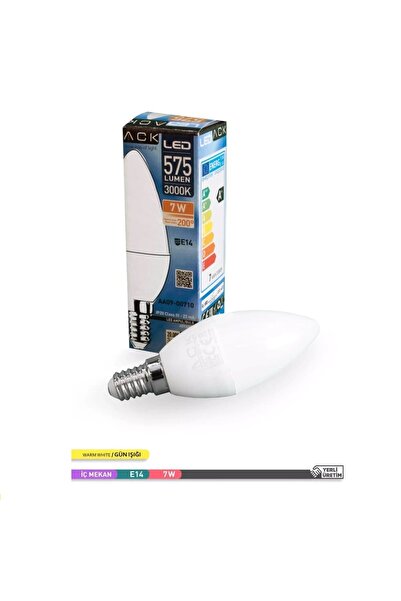 ACK 7 Watt E-14 İnce Duy 3000K Gunışığı Buji Led Ampul