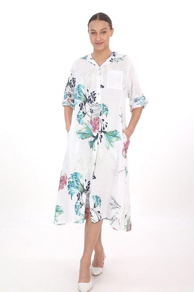 Bohem Stil Bohomian Italian Long Digital Floral εμπριμέ λινό πουκάμισο Φόρεμα & Καπάκι