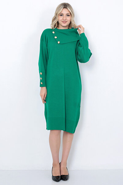 LUGMO Πλεκτά Μακρύ Γυναικείο Φόρεμα γιακά με Κουμπιά Πράσινο