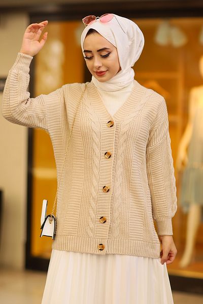 LUGMO Oversize Γυναικεία Πλεκτά Hijab Ζακέτα Πέτρα