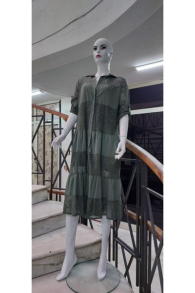 Bohem Stil Italian Mesh Detailed Linen Dress